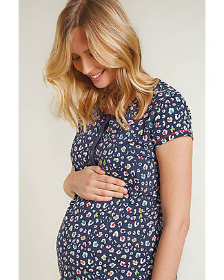 Frugi Aala Maternity & Nursing Night Dress - Multi Leopard - Organic Cotton Nightdress