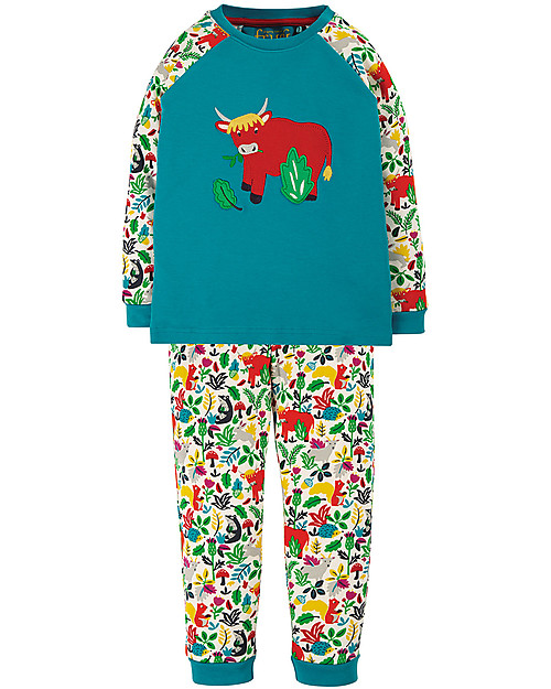 Frugi Ace Pjs - Tobemory Teal/Highland Cow - Organic Cotton Pyjamas