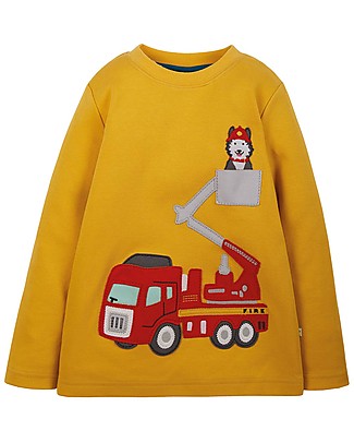 Frugi Adventure Applique Top - Bumblebee/Fire Engine - Organic cotton Long Sleeves Tops