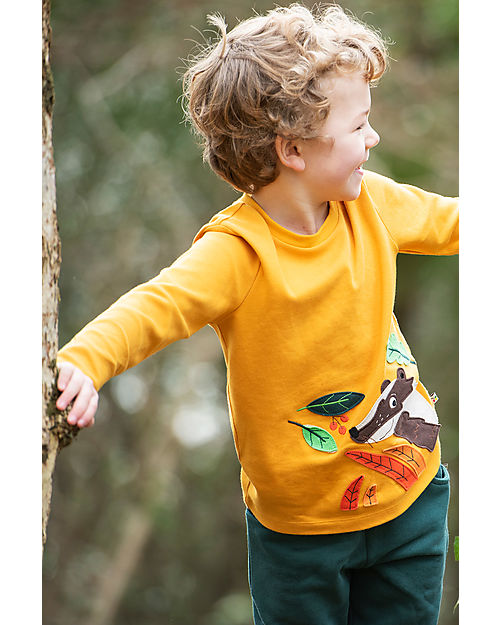 Frugi Adventure Applique Top - Gold/Badger - Organic Cotton Long Sleeves Tops
