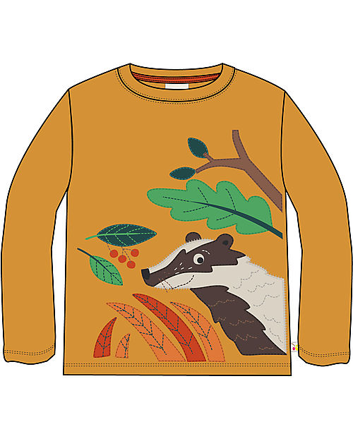 Frugi Adventure Applique Top - Gold/Badger - Organic Cotton Long Sleeves Tops