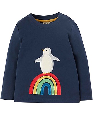 Frugi Adventure Applique Top - Indigo/Penguin Rainbow - Organic Cotton Long Sleeves Tops