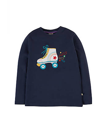 Frugi Adventure Applique Top - Indigo/Roller-skate - Organic Cotton Long Sleeves Tops
