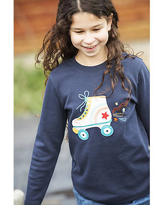 Frugi Adventure Applique Top - Indigo/Roller-skate - Organic Cotton Long Sleeves Tops
