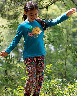 Frugi Alana Cosy Applique Top - Tobemory Teal / Hedgehog - Organic Cotton Long Sleeves Tops