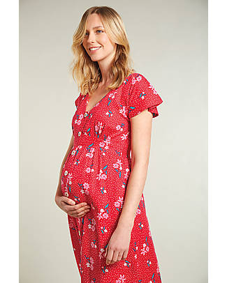 Frugi Amalie Maternity & Nursing Dress - True Red Posy Dot - Eco-friendly Fabric Dresses_