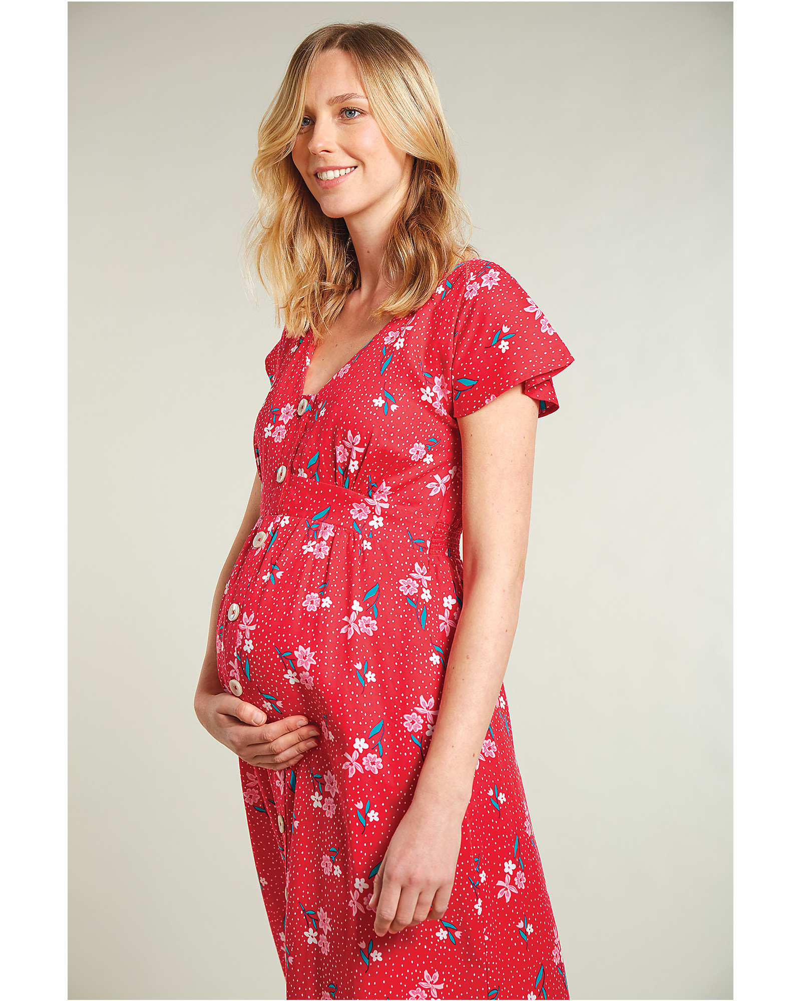 Seraphine Women's Maternity & Nursing Red Floral Woven Tee sz 8