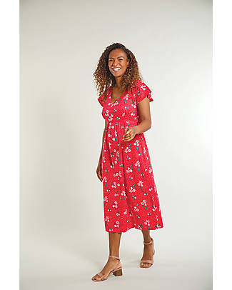 Frugi Amalie Maternity & Nursing Dress - True Red Posy Dot - Eco-friendly Fabric Dresses_