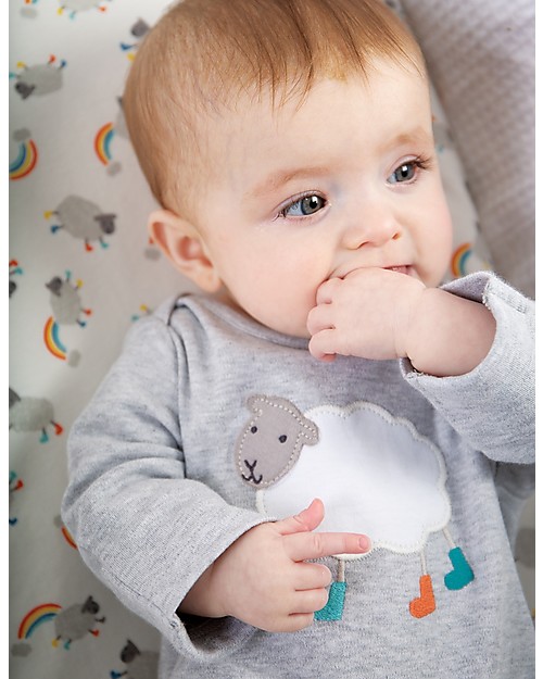 Frugi Arlo Outfit Babygrow, Grey Marl/Sheep - 100% organic cotton Babygrows