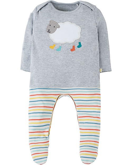 Frugi Arlo Outfit Babygrow, Grey Marl/Sheep - 100% organic cotton Babygrows