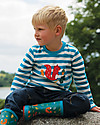 Frugi Aspen Applique Top - Teal Breton/Squirrel - Organic cotton Long Sleeves Tops