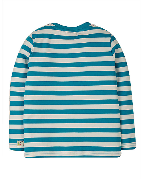 Frugi Aspen Applique Top - Teal Breton/Squirrel - Organic cotton Long Sleeves Tops