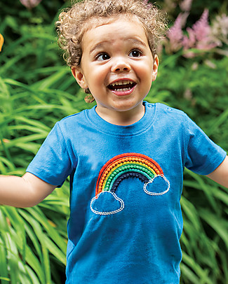 Frugi Avery Applique Top - Cobalt/Rainbow - Organic Cotton T-shirts
