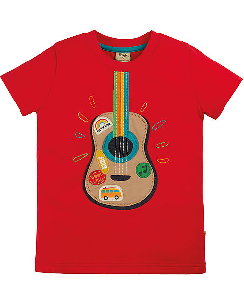 Frugi Avery Applique Top - Red/Guitar - Organic Cotton T-shirts