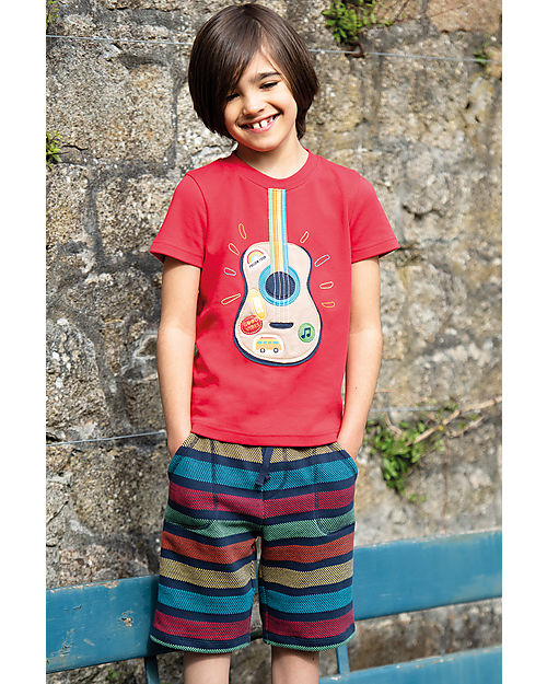 Frugi Avery Applique Top - Red/Guitar - Organic Cotton T-shirts
