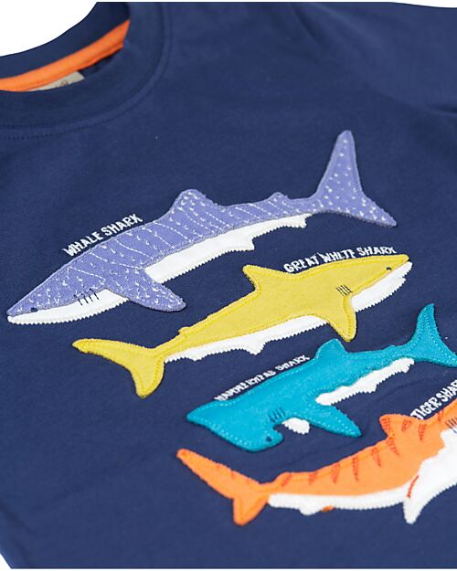 Frugi Avery Appliqué T-Shirt - Navy Blue/Sharks - Organic Cotton T-shirts