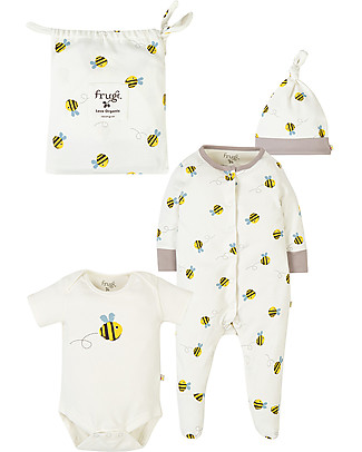 Frugi Baby Gift Set -Buzzy Bee - Bodysuit+BabyGrow+Hat Short Sleeves Bodies