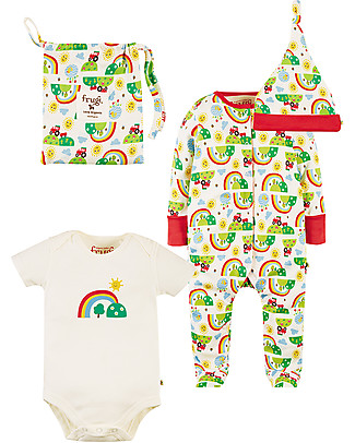 Frugi Baby Gift Set - Happy Days - Bodysuit+Babygrow+Hat Rompers
