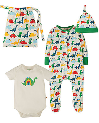 Frugi Baby Gift Set - Rainbow Dinos - Bodysuit+Babygrow+Hat Babygrows