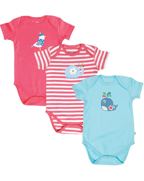 Frugi Baby Girls Body - Beach Friends - 3 Pack - 100% organic cotton Short Sleeves Bodies