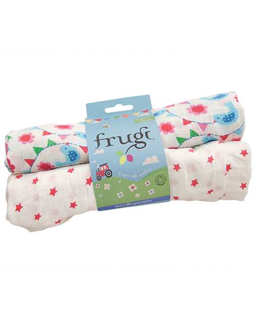 Frugi Baby Muslin Squares - Festival Birds - 2 pack - 70 x 70 cm - 100% organic cotton Muslin Swaddle