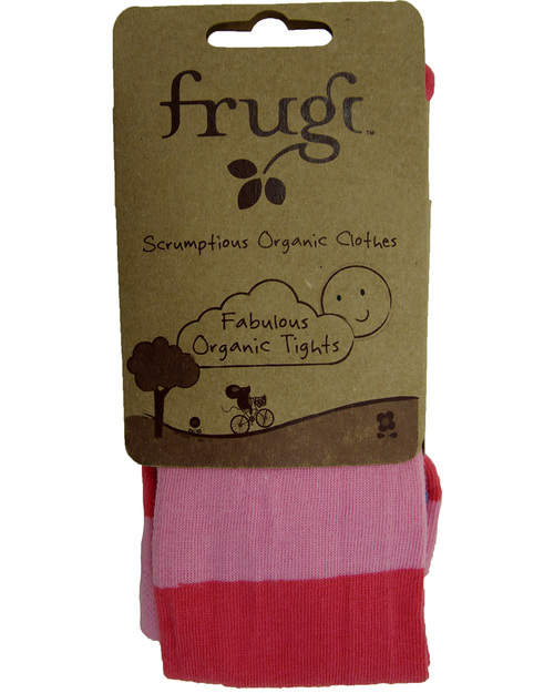 Frugi Baby Tights Organic Cotton - ONLY 1 LEFT Size 6-12 MONTHS- Raspberry Pink stripe Tights