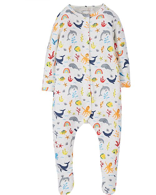 Frugi Babygrow - White with Rainbow Sea - Organic Cotton Babygrows