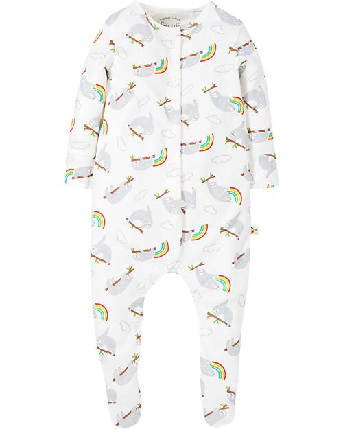 Frugi Babygrow - White with Sloths- Organic Cotton Babygrows