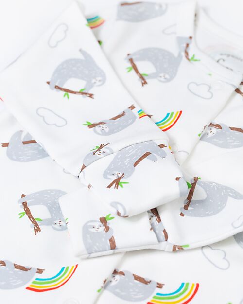 Frugi Babygrow - White with Sloths- Organic Cotton Babygrows