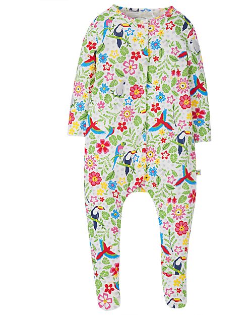 Frugi Babygrow - White with Tropical Birds - Organic Cotton Babygrows