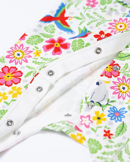 Frugi Babygrow - White with Tropical Birds - Organic Cotton Babygrows