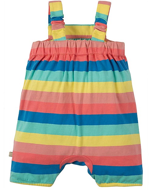 Frugi Beau Beach Dungaree, Bright Rainbow Stripe/Bee - Jersey Organic Cotton Dungarees
