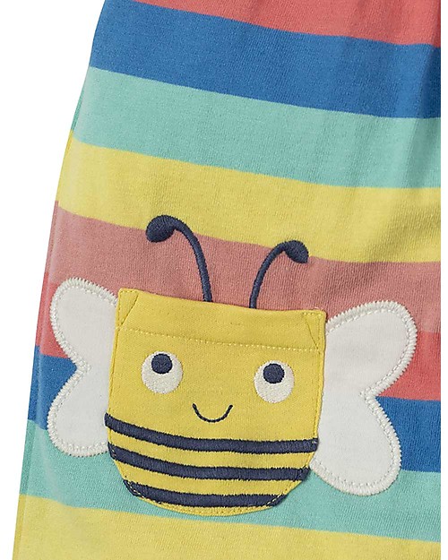 Frugi Beau Beach Dungaree, Bright Rainbow Stripe/Bee - Jersey Organic Cotton Dungarees