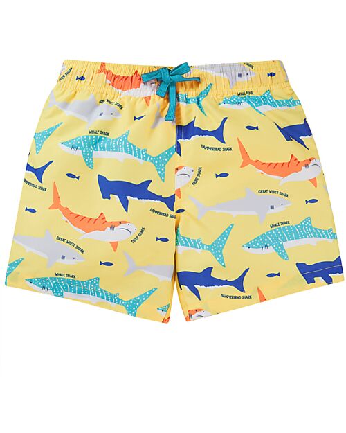 Frugi Board Shorts - Yellow with Sharks - Recycled Bottles Swimming Trunks