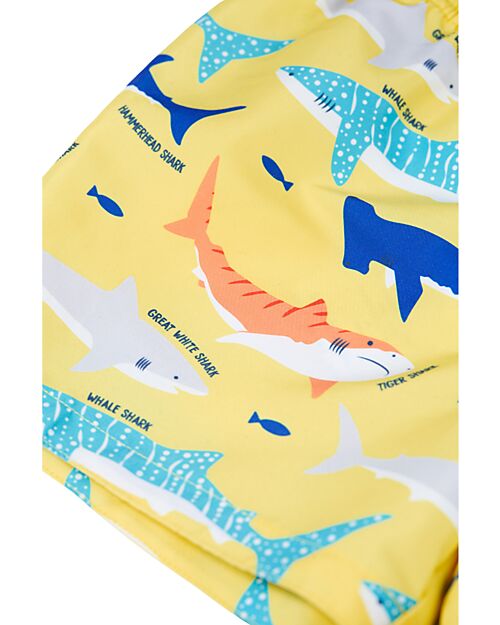 Frugi Board Shorts - Yellow with Sharks - Recycled Bottles Swimming Trunks