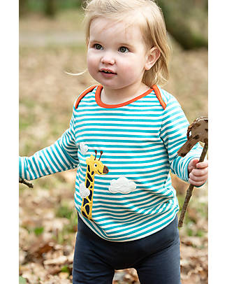 Frugi Bobby Applique Top - Camper Blue Stripe/Giraffe - Organic Cotton Long Sleeves Tops