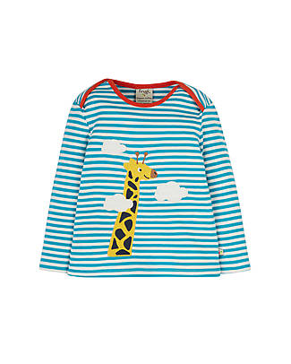 Frugi Bobby Applique Top - Camper Blue Stripe/Giraffe - Organic Cotton Long Sleeves Tops