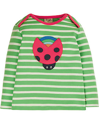 Frugi Bobby Applique Top - Fjord Green Stripe/Ladybird - Organic Cotton Long Sleeves Tops