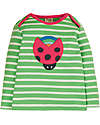 Frugi Bobby Applique Top - Fjord Green Stripe/Ladybird - Organic Cotton Long Sleeves Tops