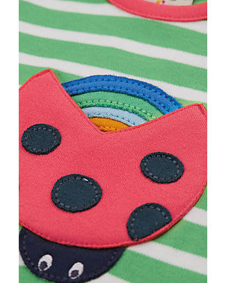 Frugi Bobby Applique Top - Fjord Green Stripe/Ladybird - Organic Cotton Long Sleeves Tops