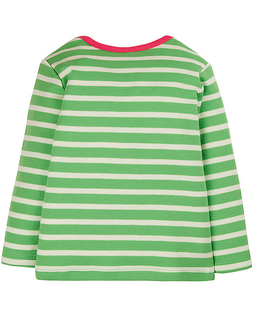 Frugi Bobby Applique Top - Fjord Green Stripe/Ladybird - Organic Cotton Long Sleeves Tops