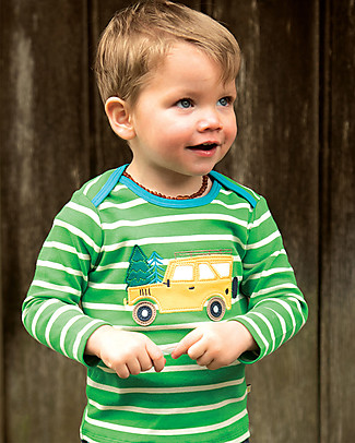 Frugi Bobby Applique Top - Glen Green Breton/Truck - Organic Cotton Long Sleeves Tops