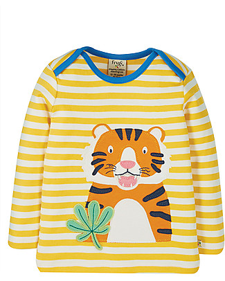 Frugi Bobby Applique Top - Stripes / Tiger - 100% Organic Cotton Long Sleeves Tops