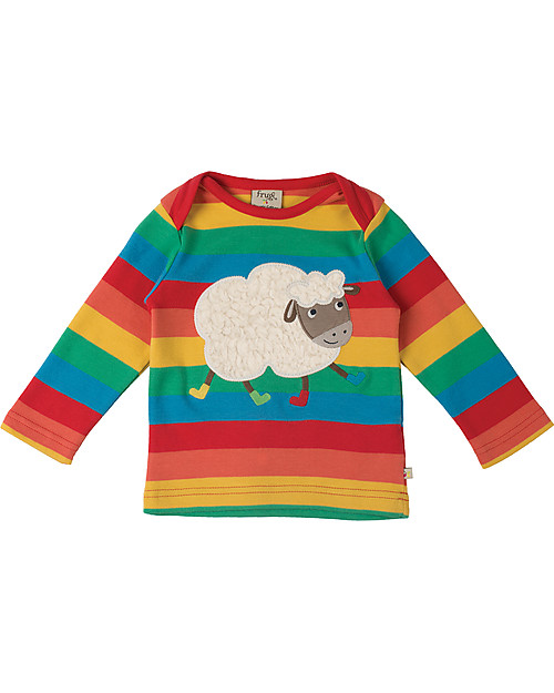 Frugi Bobby Applique Top with Long Sleeves, Happy Rainbow/Sheep - 100% Organic Cotton Long Sleeves Tops