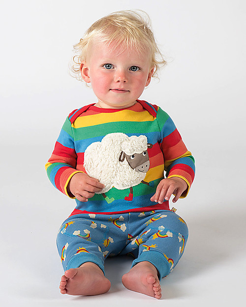 Frugi Bobby Applique Top with Long Sleeves, Happy Rainbow/Sheep - 100% Organic Cotton Long Sleeves Tops