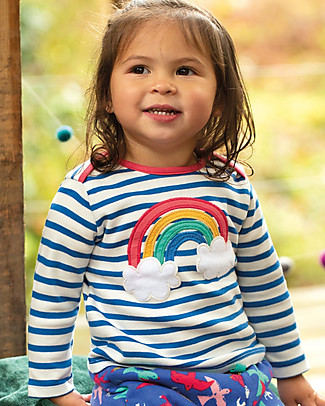 Frugi Bobby Long Sleeve Shirt - White with Cobalt Blue Stripes - Rainbow - Organic Cotton Long Sleeves Tops