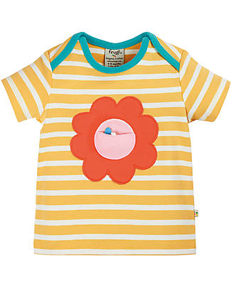 Frugi Bobster Interactive T-shirt - Bumblebee Stripe/Flower - Organic Cotton T-shirts