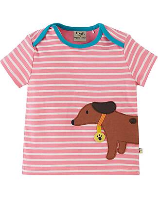 Frugi Bobster Wraparound T-Shirt - Mid Pink - Striped - City Dogs -Organic Cotton T-shirts