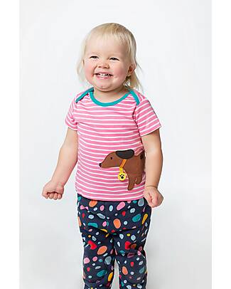 Frugi Bobster Wraparound T-Shirt - Mid Pink - Striped - City Dogs -Organic Cotton T-shirts