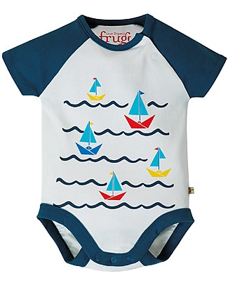 Frugi Bodhi Body - Soft White/Boats - Organic cotton Short Sleeves Bodies